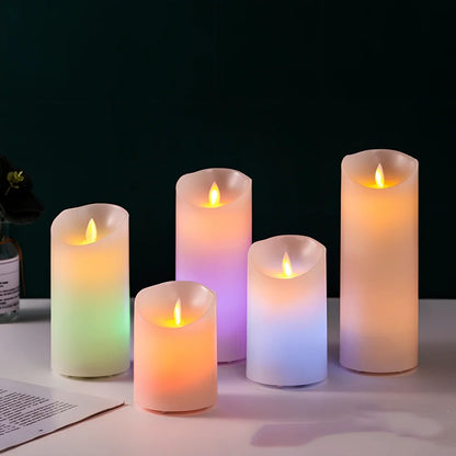 LED electronic candle lamp with remote control in cylindrical paraffin casing