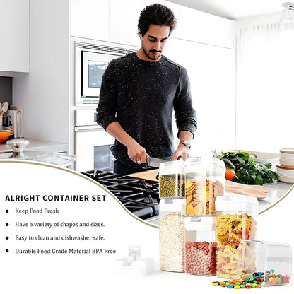 White 6-piece easy lock food storage containers set with 0.5L, 0.8L, 1.2L sizes for flour and sugar, total 1538g