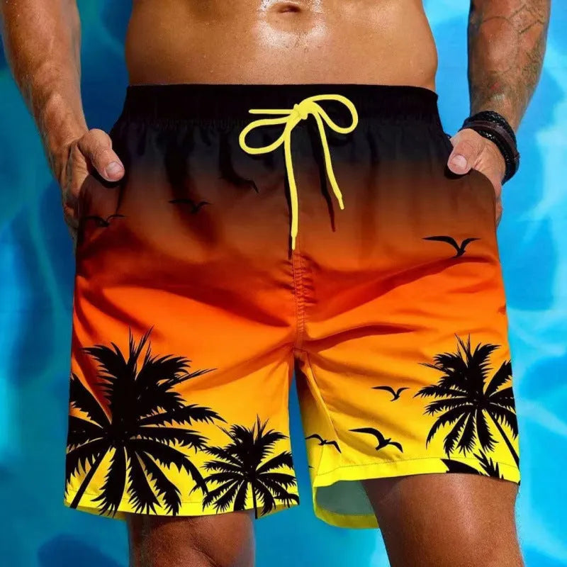 Men's loose fit swimming trunks in ethnic pattern with medium elastic waistband