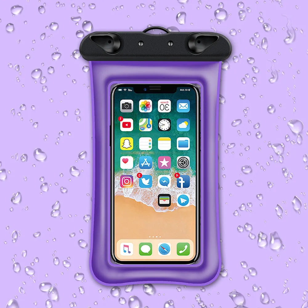 Double airbag mobile phone waterproof bag in various colours with 45cm rope and ABS switch
