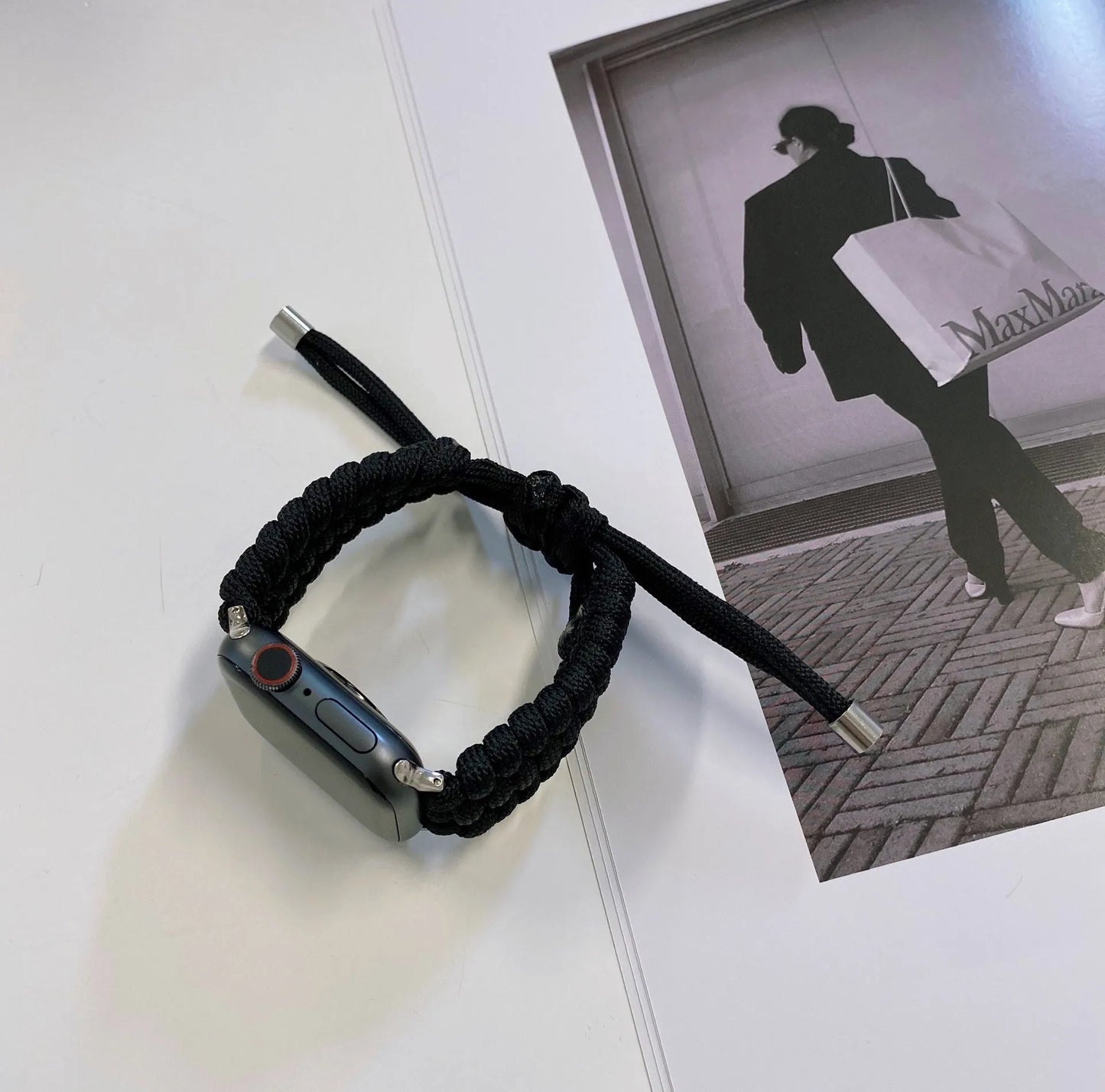 Braided black paracord smart watch strap with quick-release spring bars