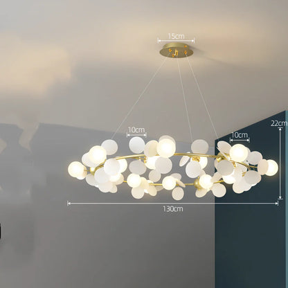 Nordic minimalist chandelier with multiple light heads in metal and glass construction