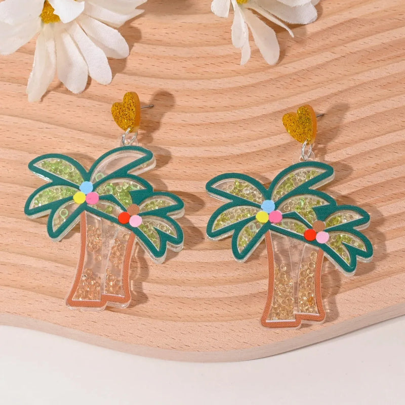 Acrylic fruit earrings for women featuring cherry strawberry watermelon pineapple coconut cake ice cream designs in multiple colour options with pastoral style charm