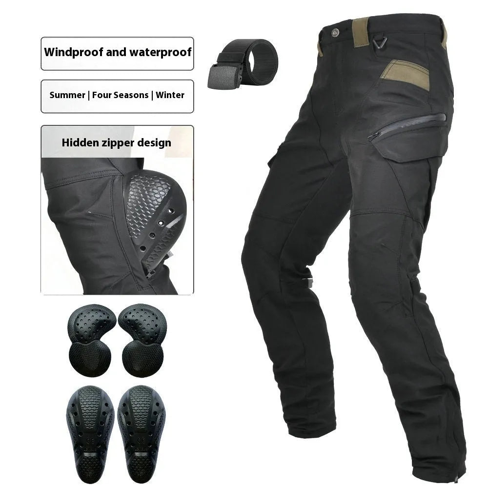 Motorcycle four seasons drop-resistant cycling pants in green or black with waterproof windproof features