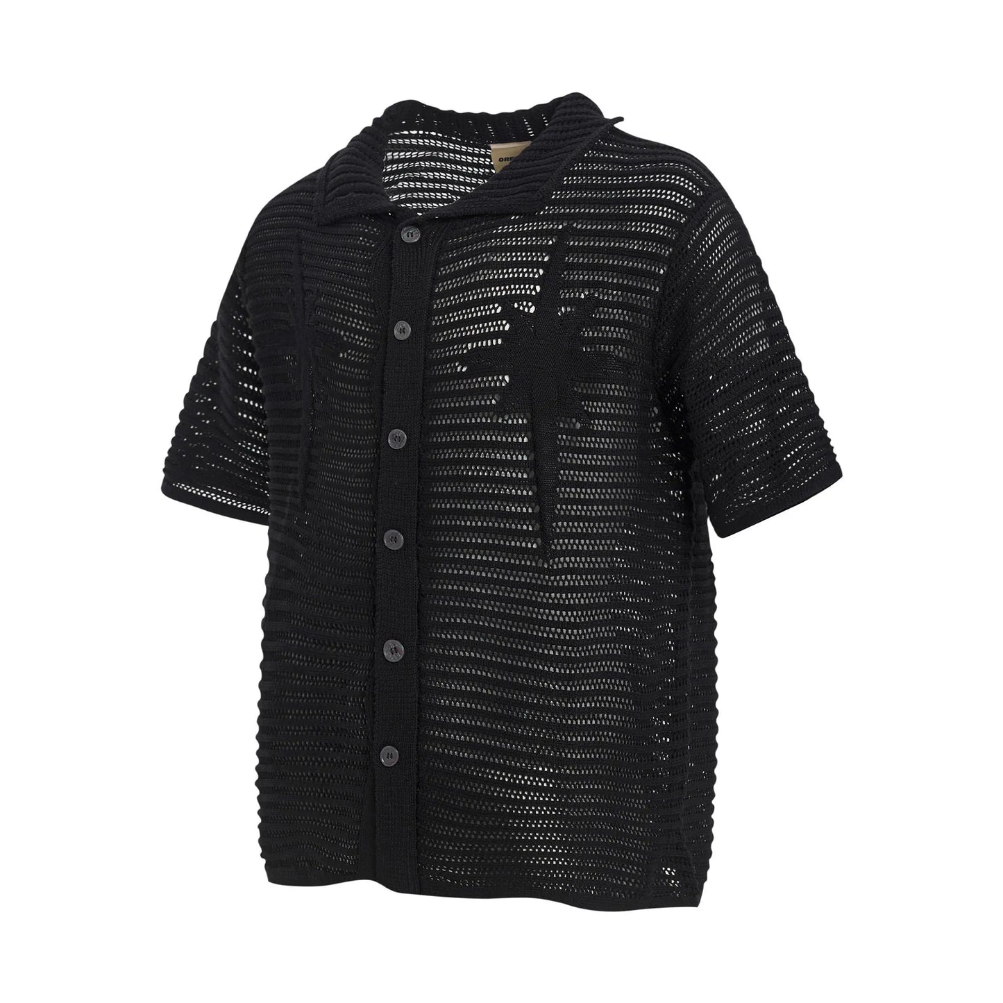 American retro style loose fit men's cotton short sleeve shirt in apricot and black colour options