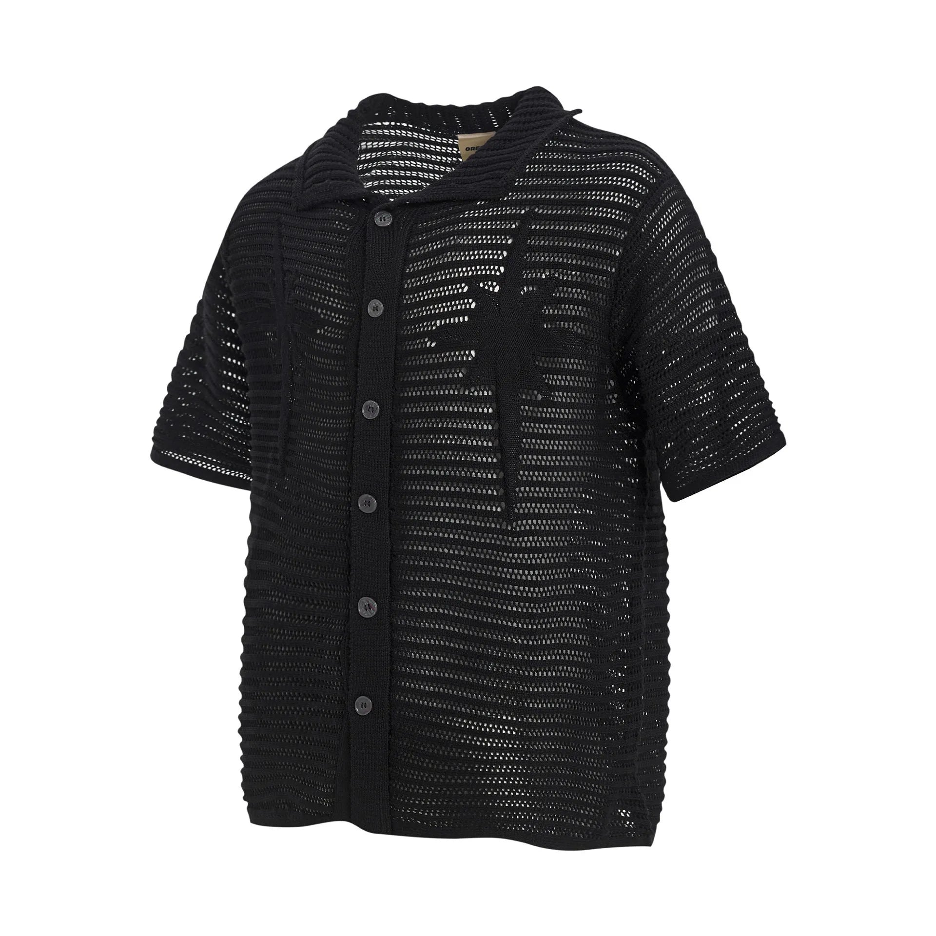 American retro style loose fit men's cotton short sleeve shirt in apricot and black colour options