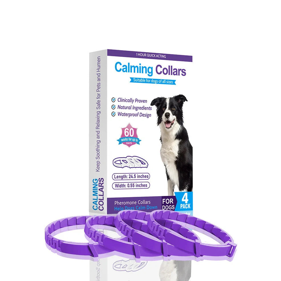 Four 62cm dog anxiety collars with monochrome patterns and TPR material in Chinese style designs