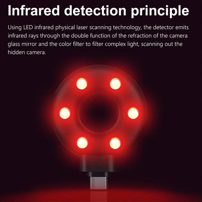 Anti-sneak camera detector with USB charging port and plastic housing in black colour option