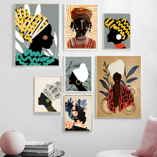 Abstract girl painting on canvas with frameless mounting in rectangular shape