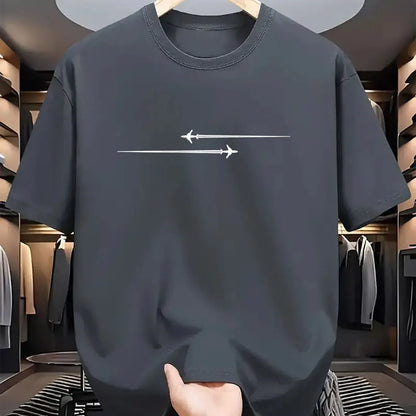 Loose-fit printed cotton blend T-shirt in black on a hanger