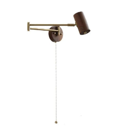 Vintage style wall lamp with rotating long arm and wood finish