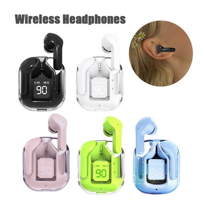 Pair of true wireless Bluetooth earbuds with noise cancellation and digital display