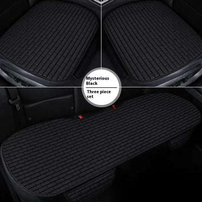 Linen car seat cushion three-piece protective pad with ventilation and sponge filler in black, black and red, grey, brown, or beige