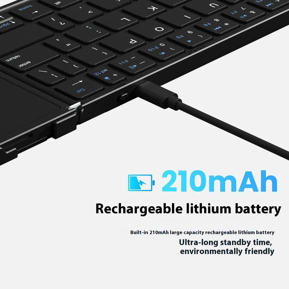 Black folding Bluetooth keyboard with choice of digital board or touchpad interface for tablets