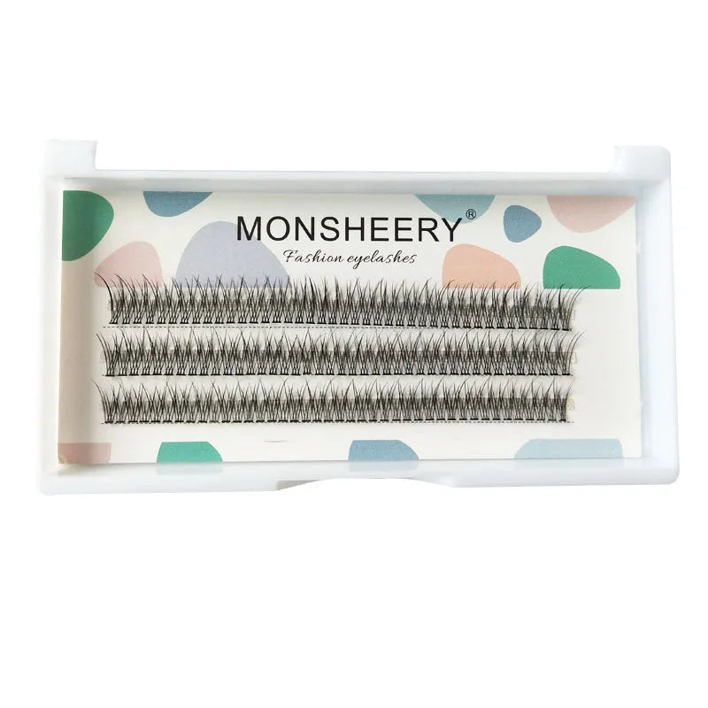 Black V-shaped fairy fishtail false eyelashes with thick segment design on a white background.
