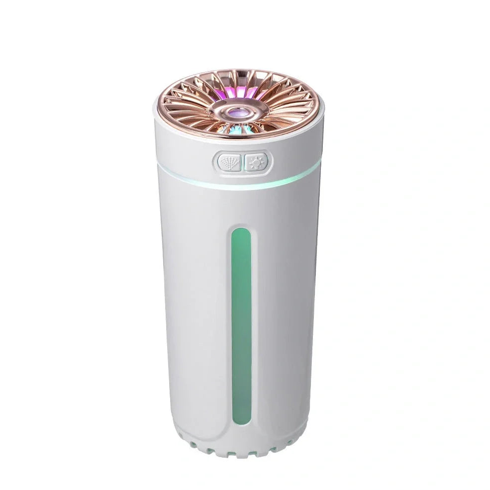 Phantom Cup Air Humidifier in black colour with USB cable, showing compact 69x69x152mm dimensions