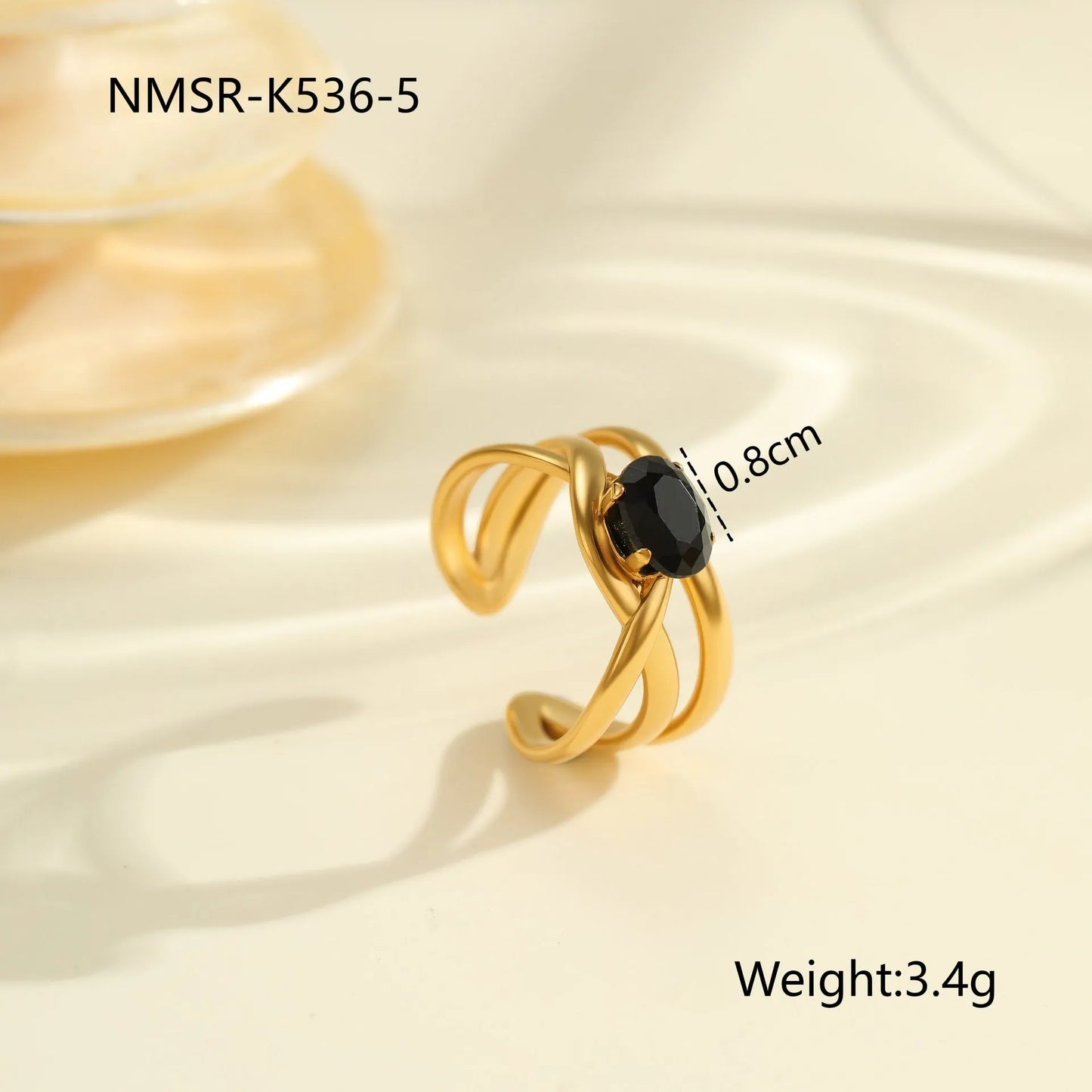 Titanium steel open mouth ring with geometric design and inlaid zircon stones for women