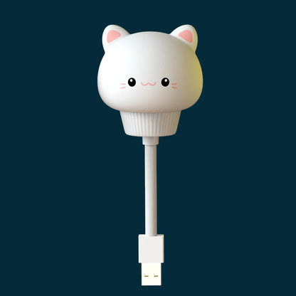 USB portable LED night light with cartoon animal design showing three brightness levels and remote control