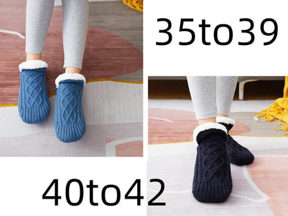 Winter woolen socks with V-opening design and anti-slip dots on soles in navy blue colour