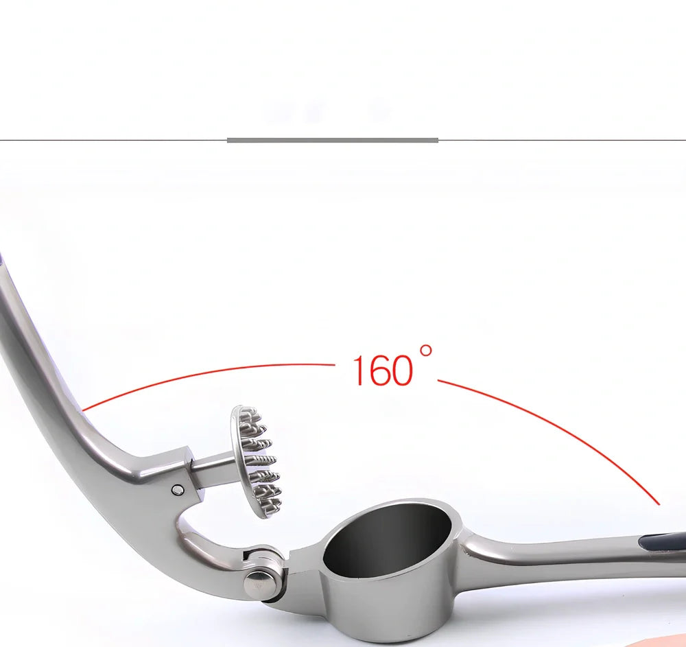 Manual garlic press with 17cm zinc alloy construction and long groove design for efficient garlic crushing