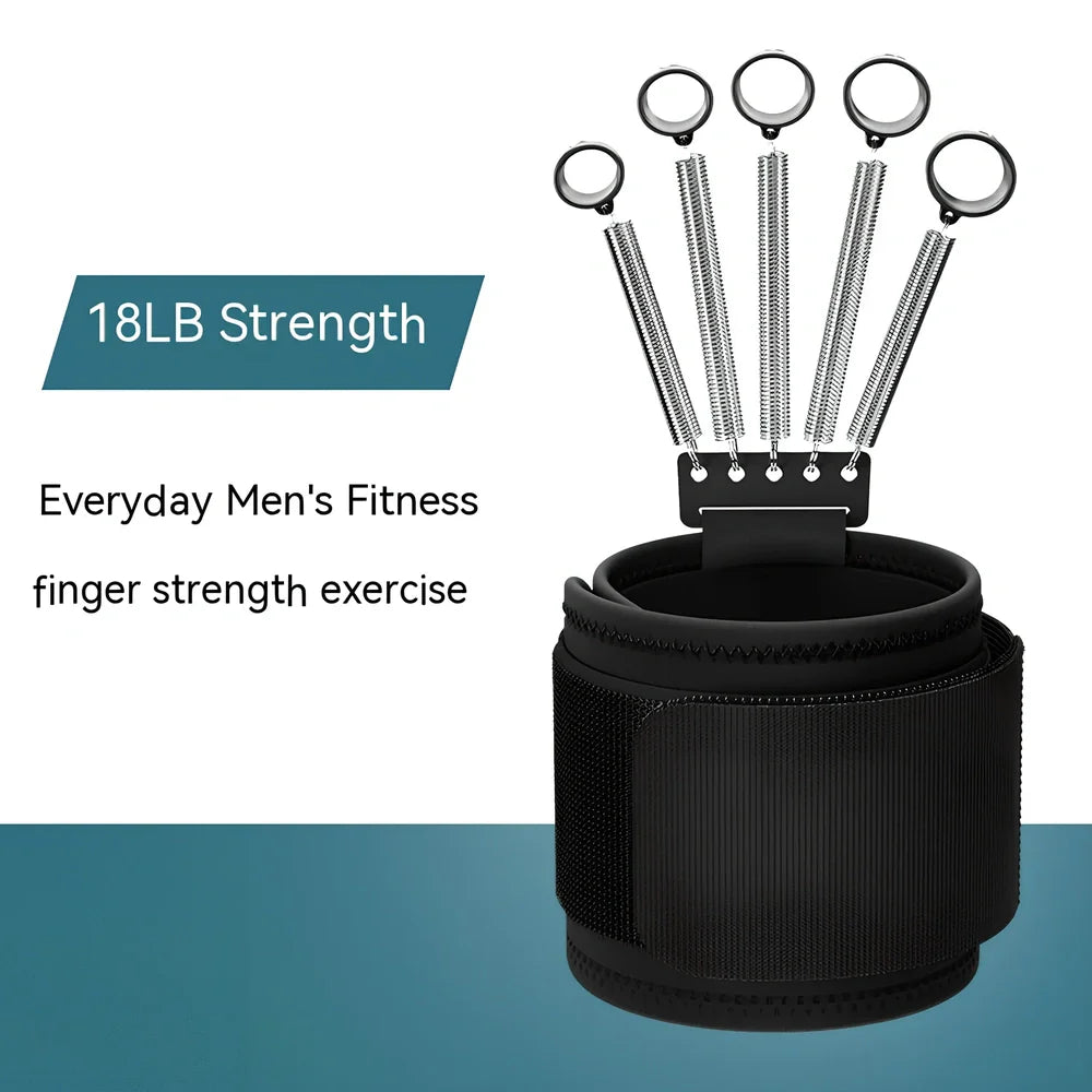 Finger exercise tension equipment with spring steel construction showing three resistance levels