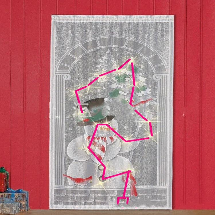 Christmas themed blackout curtains with Santa, snowmen, deer, and presents designs