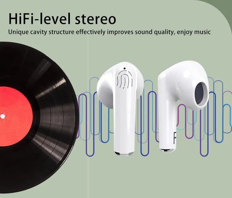 White wireless Bluetooth earphones with semi in-ear design and charging case featuring 32g memory