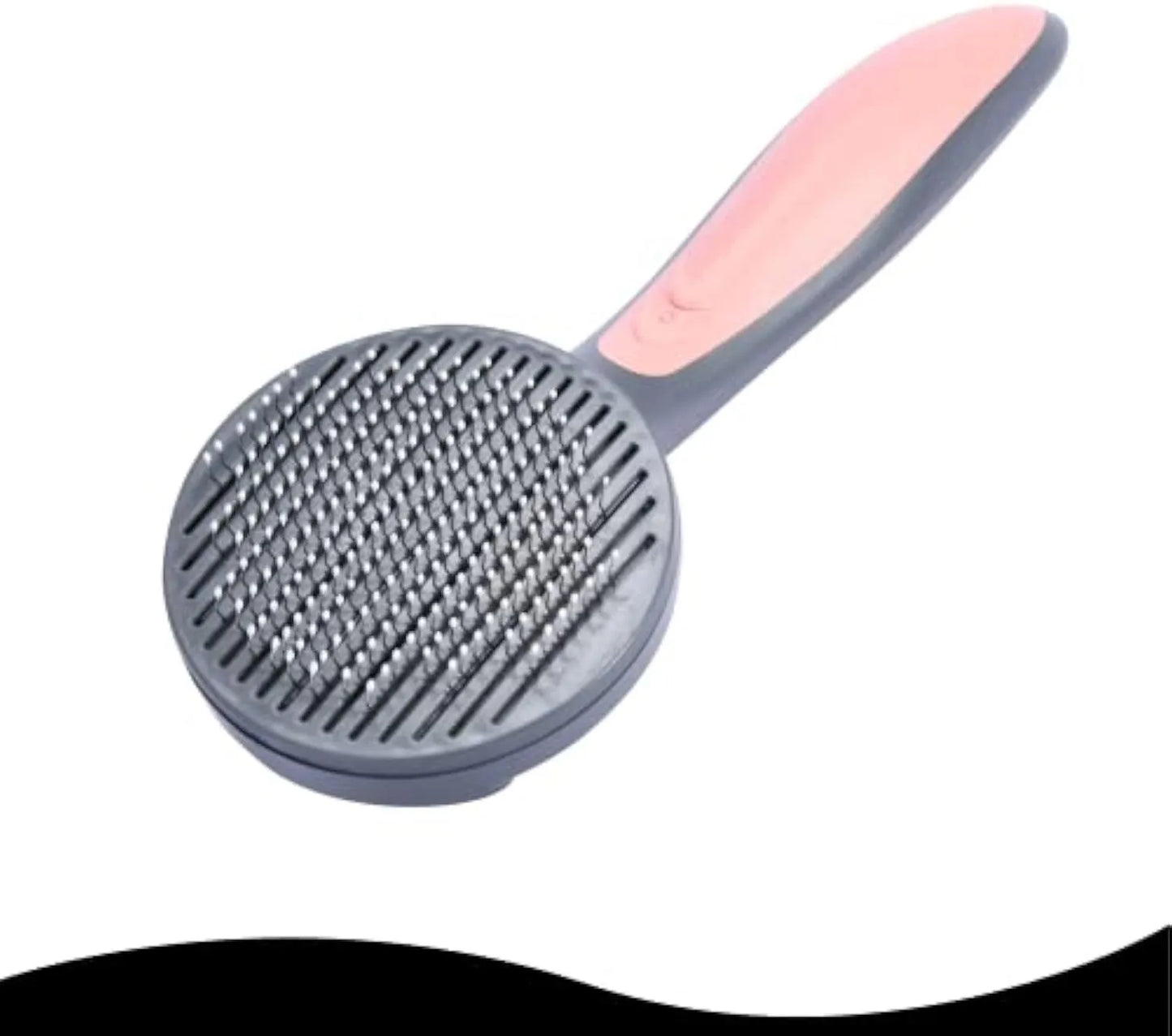 Grey self-cleaning slicker brush for pet grooming with one-click button and massage bristles