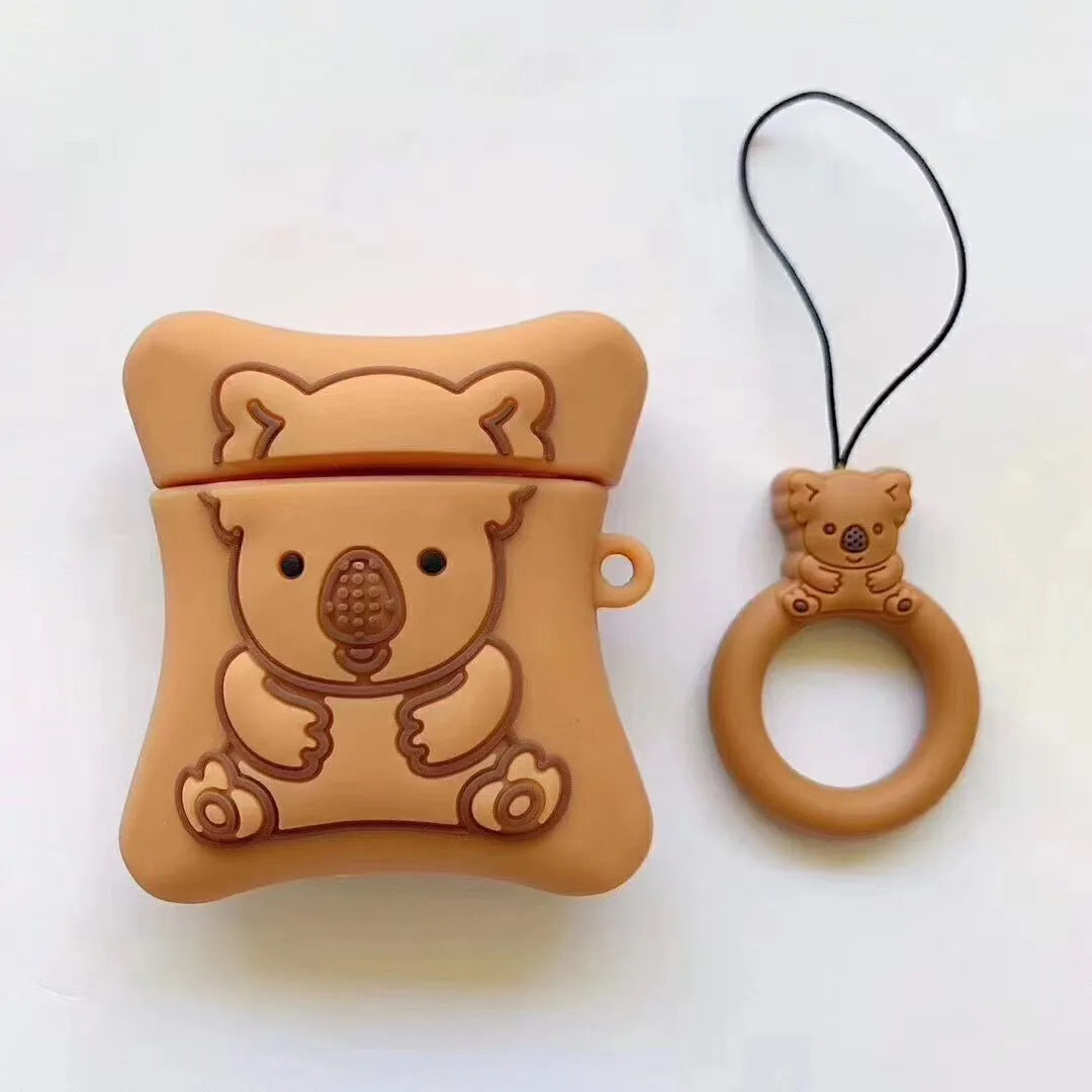 Silicone AirPods cover with cartoon animal pendant and ring chain in five colour options