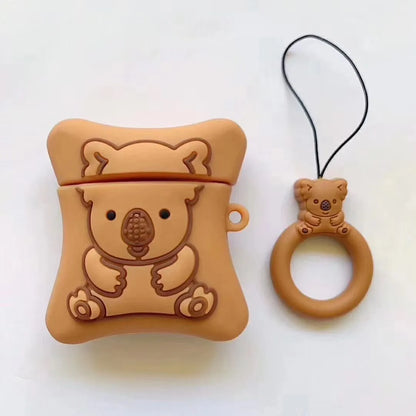 Silicone AirPods cover with cartoon animal pendant and ring chain in five colour options