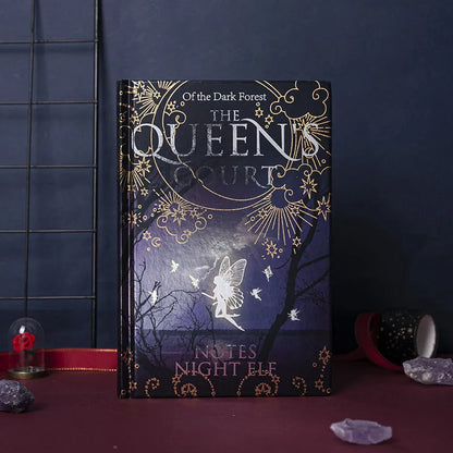 A5 hardcover notebook with luminous fluorescent cover, open to show full-colour illustrated pages, size 12.8 x 18 cm