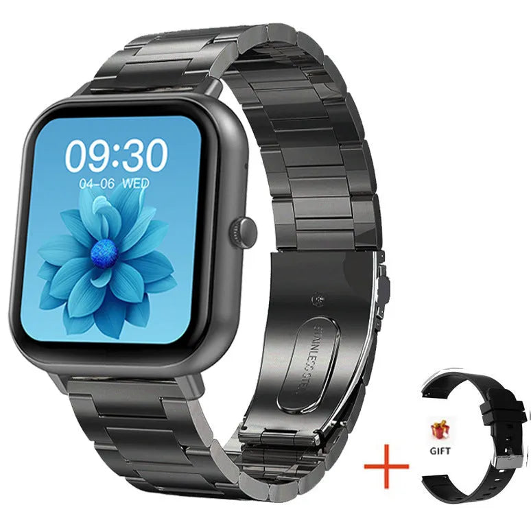 ZL54C smart watch on wrist showing health stats on AMOLED screen, with Milan steel strap option.
