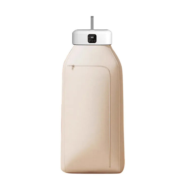 White cylindrical compact laundry dryer with remote control, dimensions 29x22x10cm, foldable for storage