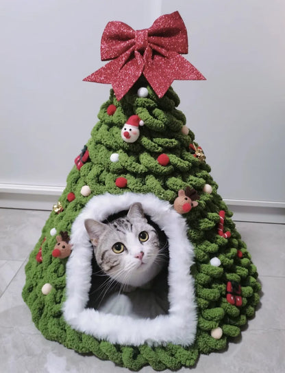 Grey felt cone-shaped cat house with tent design for indoor pets