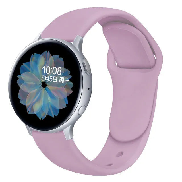 Samsung Galaxy Active 2 reverse buckle silicone strap showing 20mm and 22mm width options