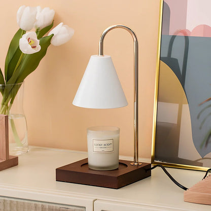 Wooden aromatherapy wax melting lamp with dimmable lighting and iron art metalwork