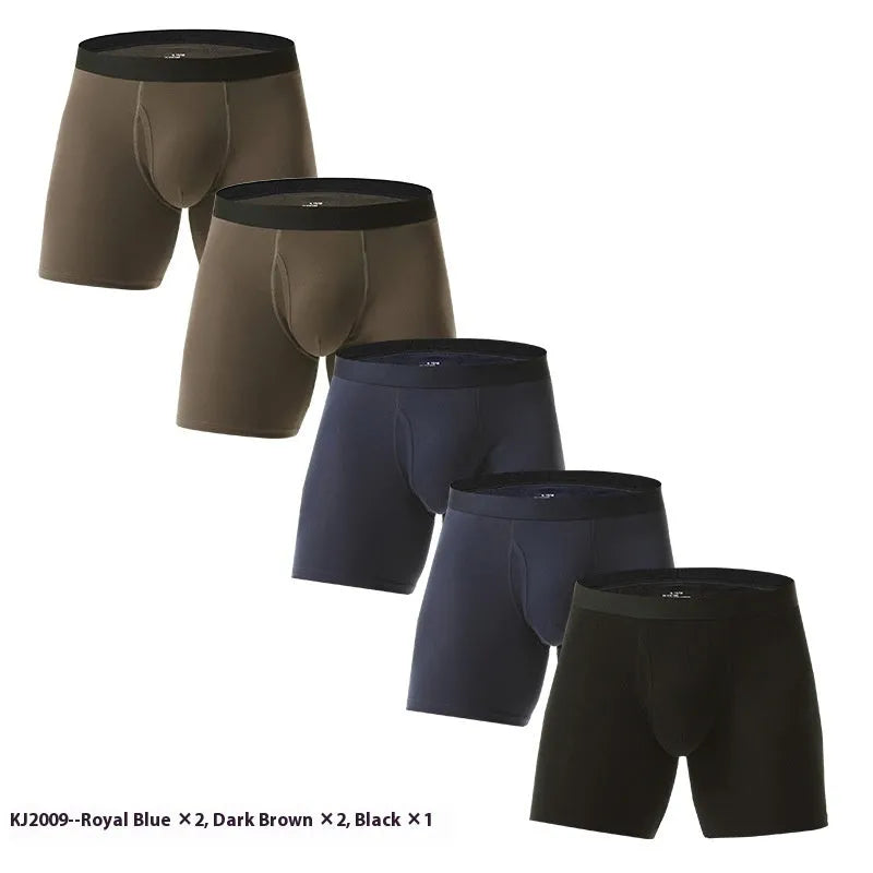 Men's cotton boxer briefs in solid colours, seamless antibacterial design, sizes M to 5XL, multi-pack options.
