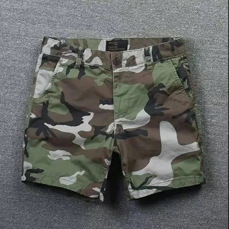 Men's cotton loose shorts with straight-leg cut and zipper fly in multiple colour options