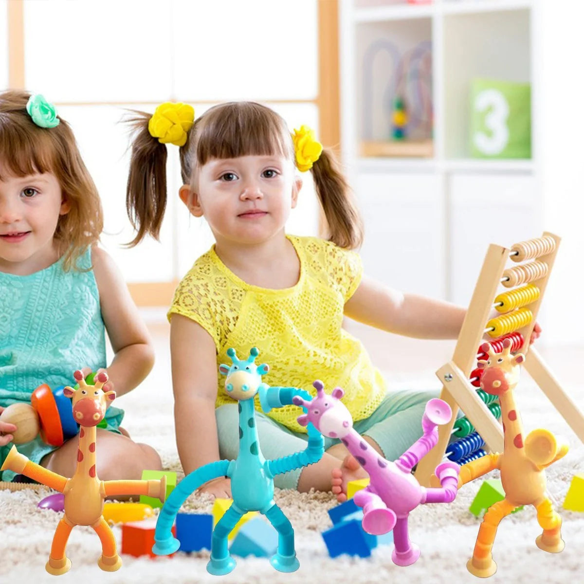 Giraffe Tubes Sensory Toys in various colors, stretchable fidget toy for stress relief
