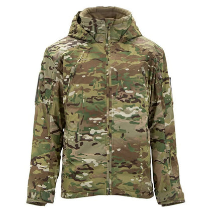 Cotton winter jacket in camouflage pattern showing medium length cut