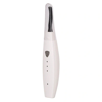 USB rechargeable electric heated eyelash curler in white, pink, black, and blue options