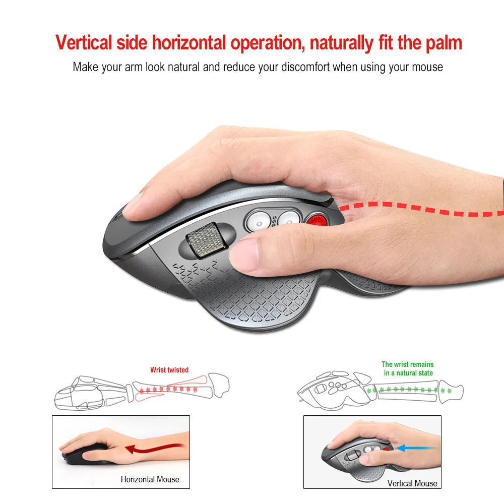 T32 black and silver grey wireless vertical ergonomic mouse with aluminium side roller.