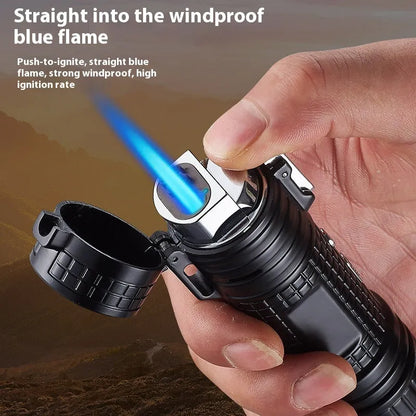 TH727 metal waterproof flashlight lighter in camouflage colour showing plasma arc and torch beam