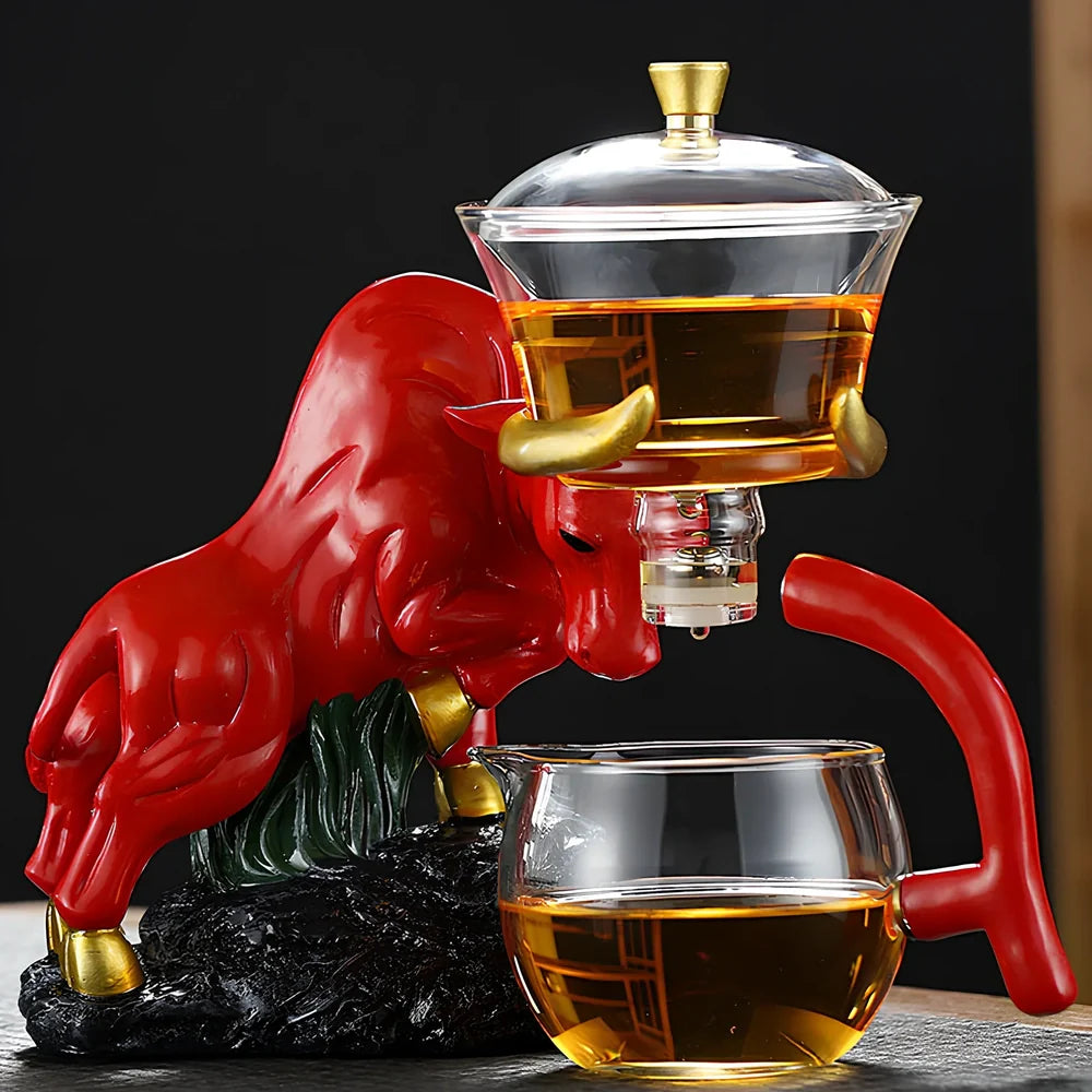 Niu Zhuan Qiankun glass semi-automatic tea maker in green bull, 2700g borosilicate with 1-litre capacity for even steeping