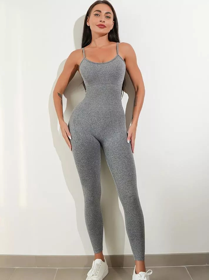 Women's nylon-spandex unitard jumpsuit with adjustable straps and tummy control