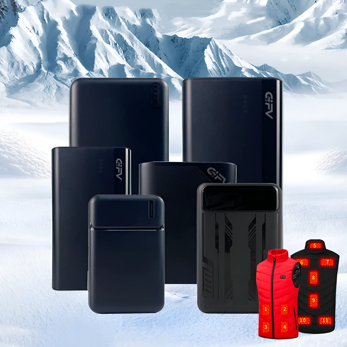 Power bank for heated clothing and mobile phones, 5000mAh to 20000mAh, 5V 7.4V 12V options, overcharge protection