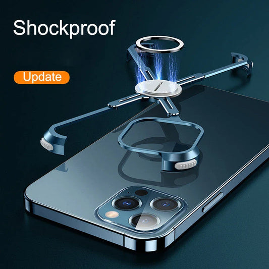 Stylish metal bumper case with X-shaped design, airbag cushioning, and heat dissipation for iPhone 12 and 13 series