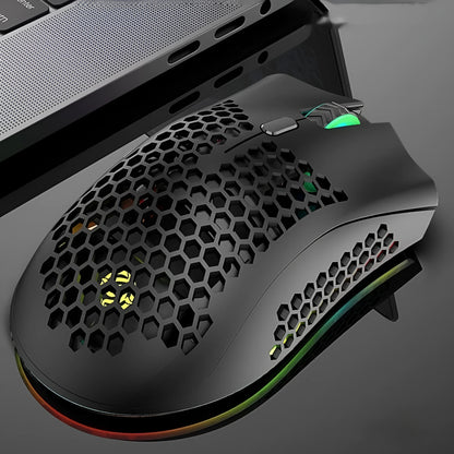 BM600 wireless luminous mouse with hollow out design in black, cyan, or white colour.