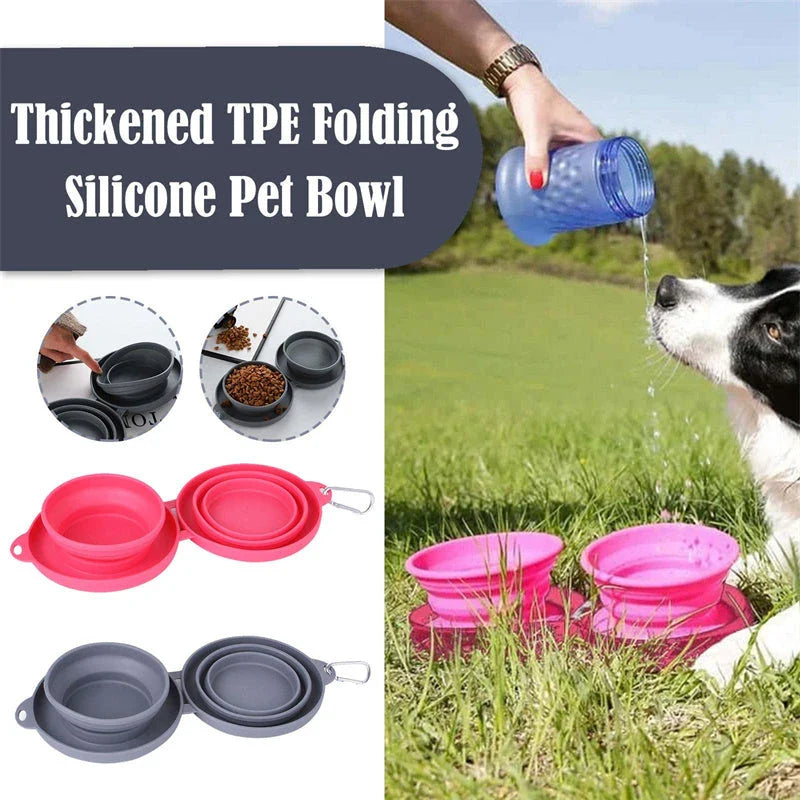 Spill-Proof Foldable Double Pet Bowls with Non-Skid Silicone Base for Food and Water