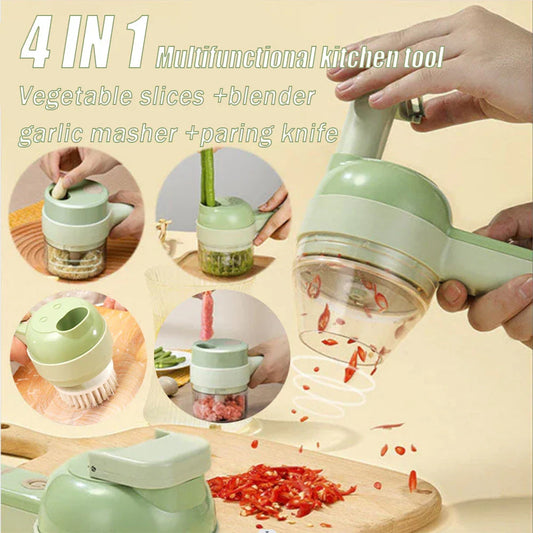 Versatile electric kitchen processor with multiple attachments for chopping, slicing, and mincing various food items